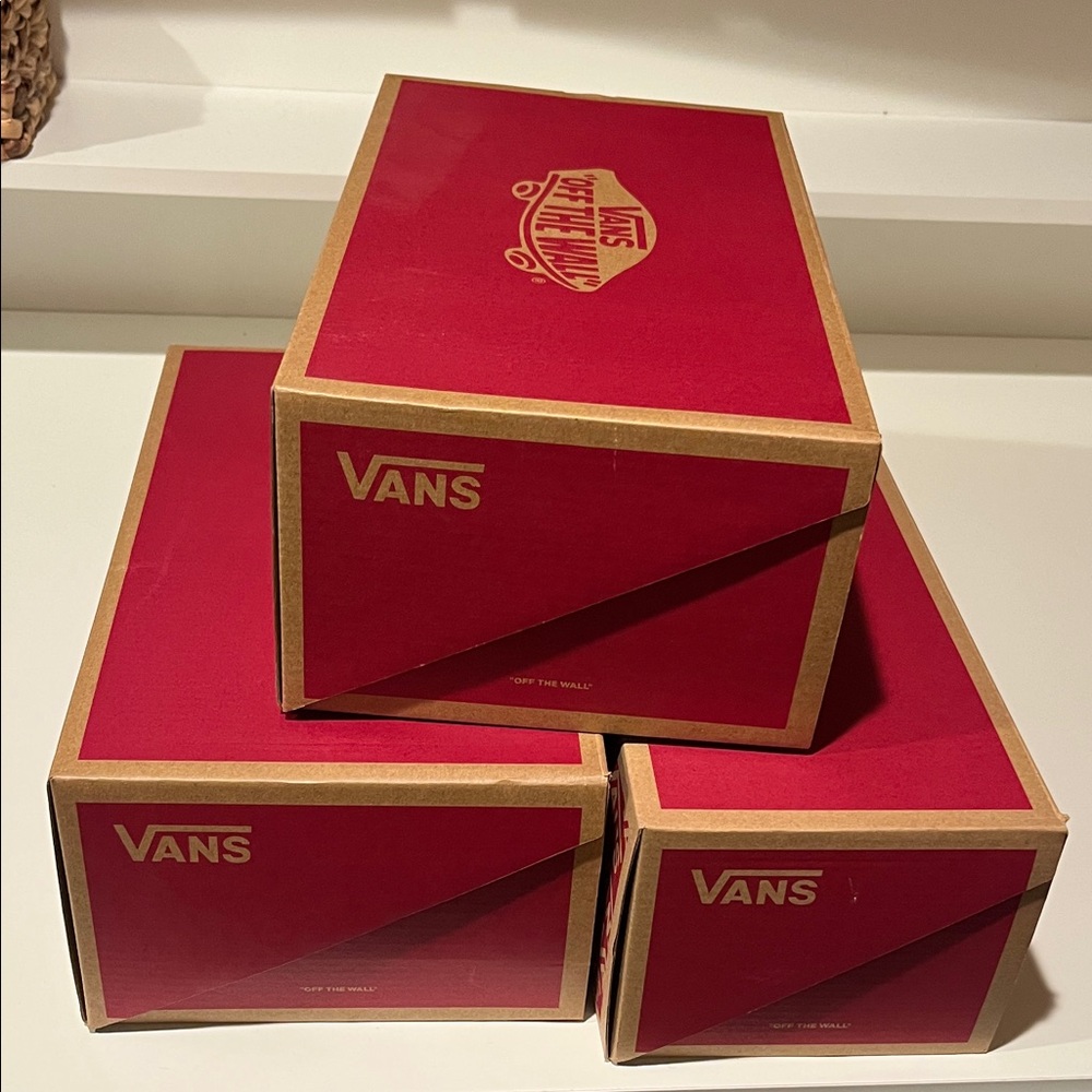 Empty Vans Red and Brown Shoe Boxes